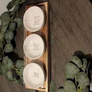 Random Sale - Rae Dunn Dip, Eat & Taste Bowl Set with Wooden Tray